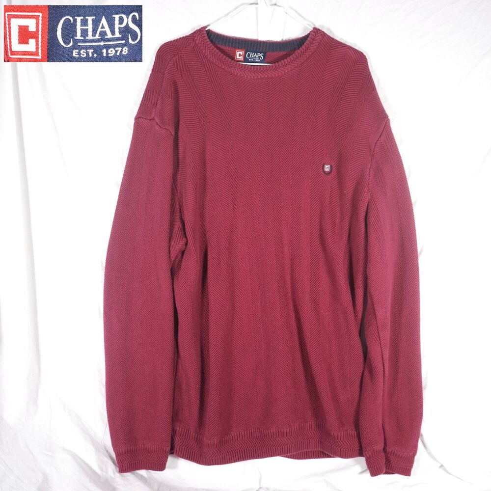 Chaps Sweater Maroon Heavy Knit Herringbone XL